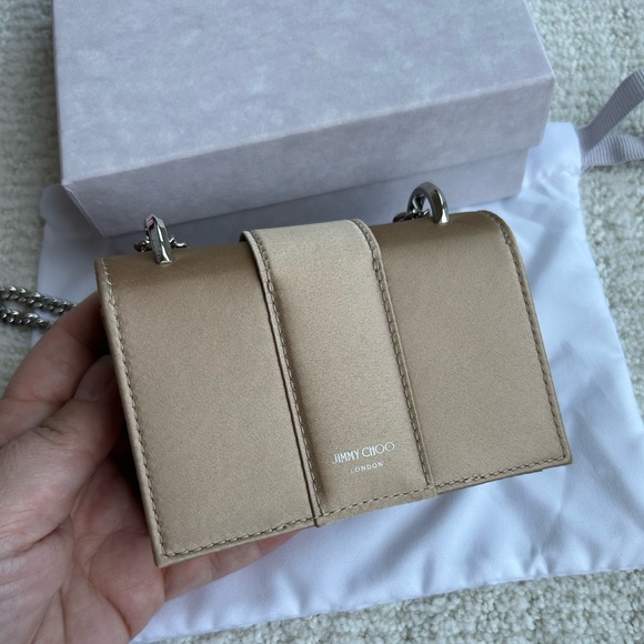 Jimmy Choo Cheri Mini Paris Champagne Satin Bag NEW - Picture 4 of 10